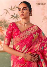 Kimora Sindhuri Premium Bindiya Bandhani Georgette Saree with Blouse SA-489